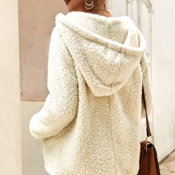 Sherpa Hooded Fleece Pullover Hoodie Jacket (S) - Picture 2 of 6